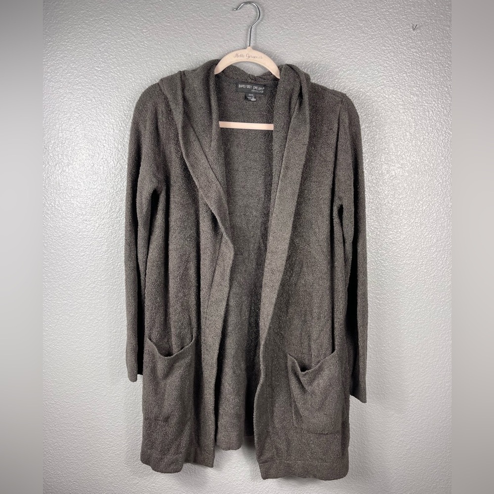 Barefoot Dreams CozyChic Lite Wrap Cardigan Womens XS/S Brown 480 Hooded Sweater